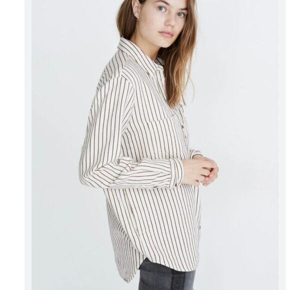 Madewell Flannel Sunday Shirt in Creeland Stripe size small - Picture 2 of 9